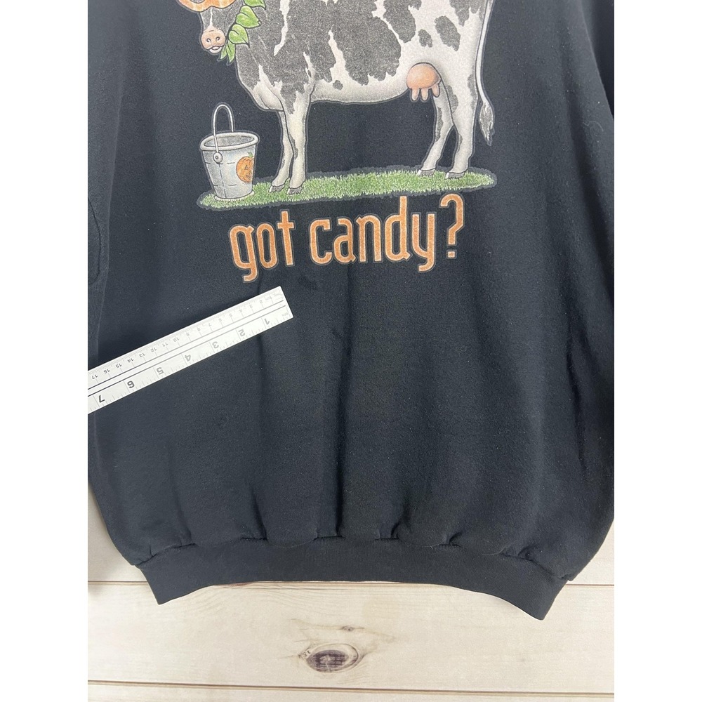 Vintage Tultex Sweatshirt Mens XL Black Pullover Got Candy Halloween Graphic 90s - Picture 3 of 7